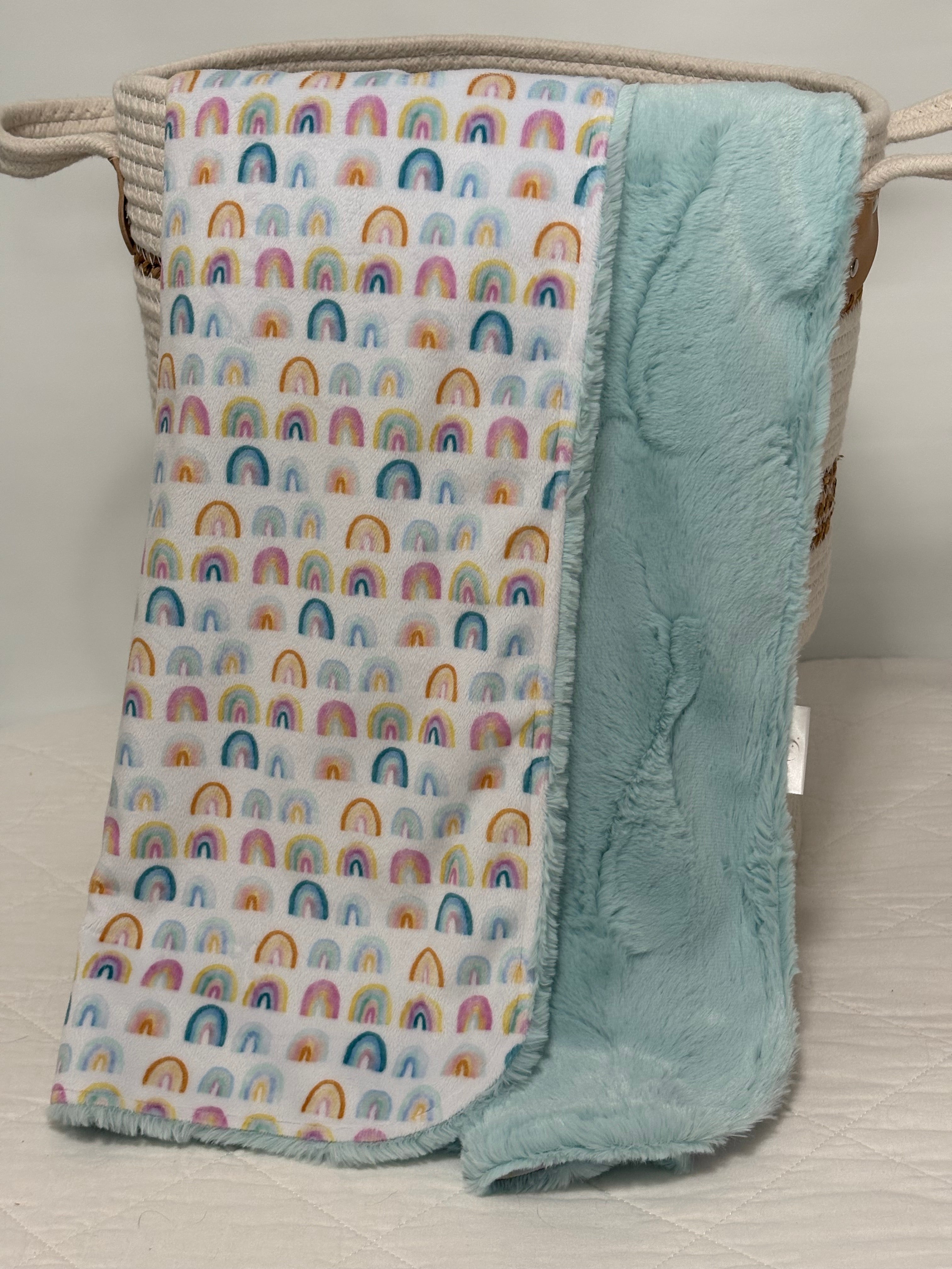 Rainbows Minky stroller blanket