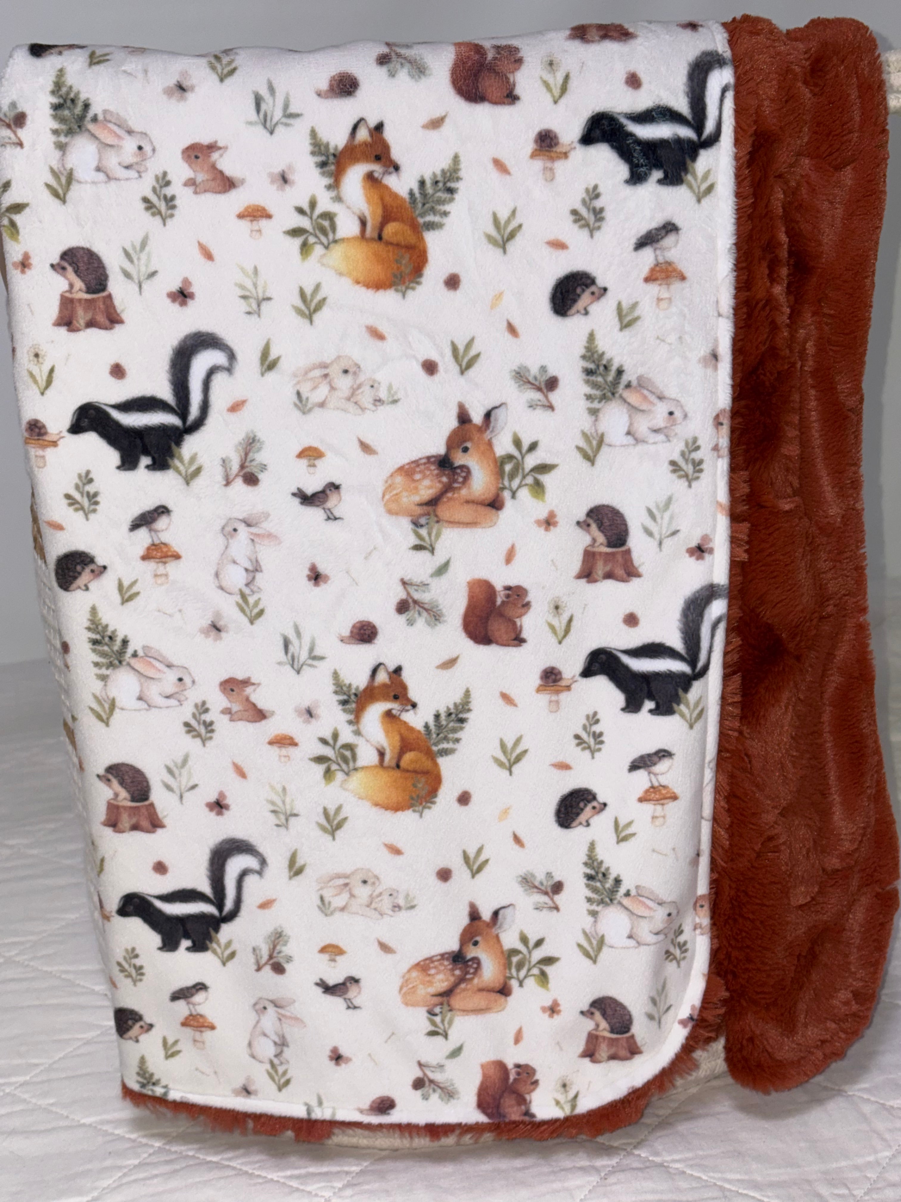 Woodland animals Minky stroller blanket