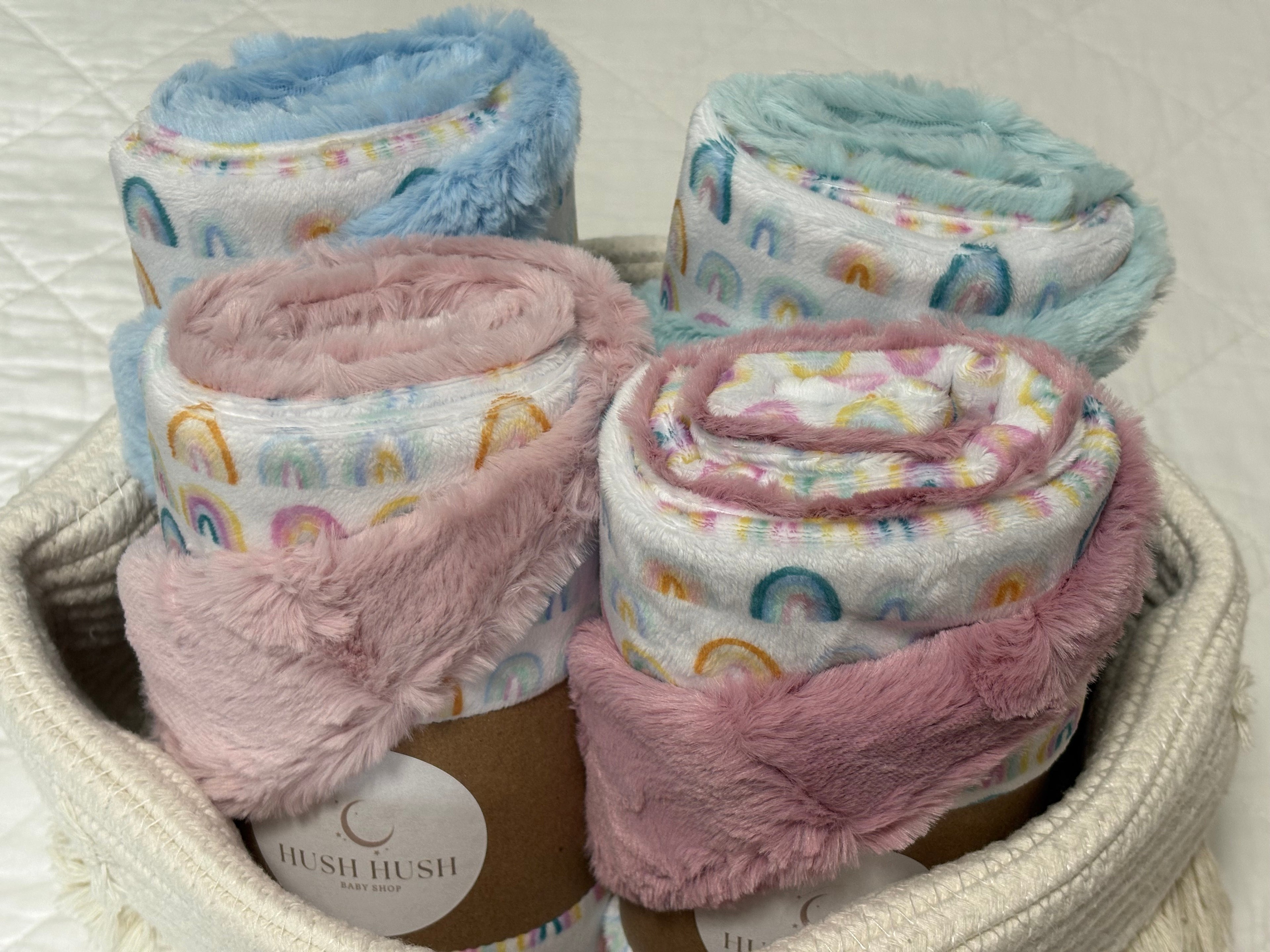 Rainbows Minky stroller blanket